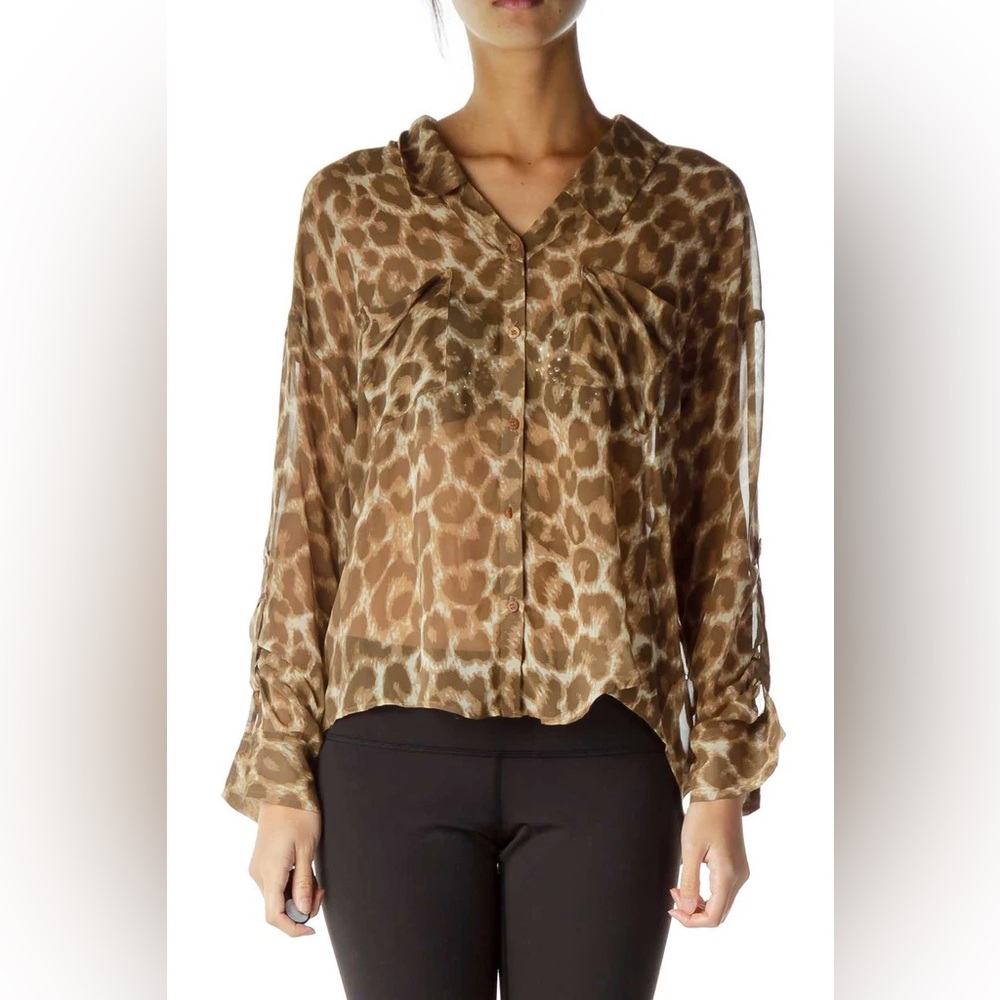 ◾️Free People Brown Leopard Print Blouse